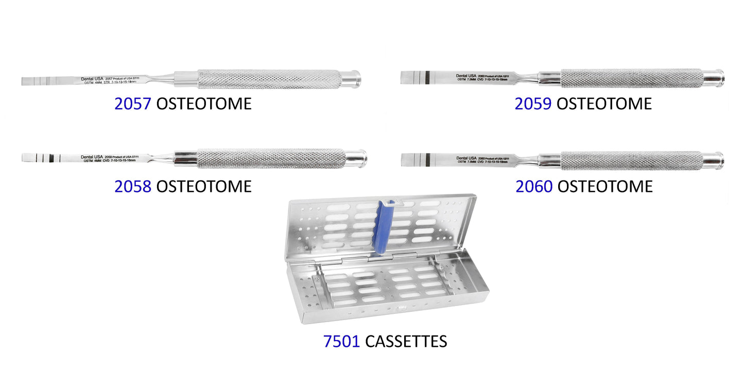 Osteotome Set (5 Pcs) Code: 
  Ridge Bone Split Chisels Set Of 4 + Cassette