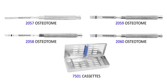 Osteotome Set (5 Pcs) Code: 
  Ridge Bone Split Chisels Set Of 4 + Cassette